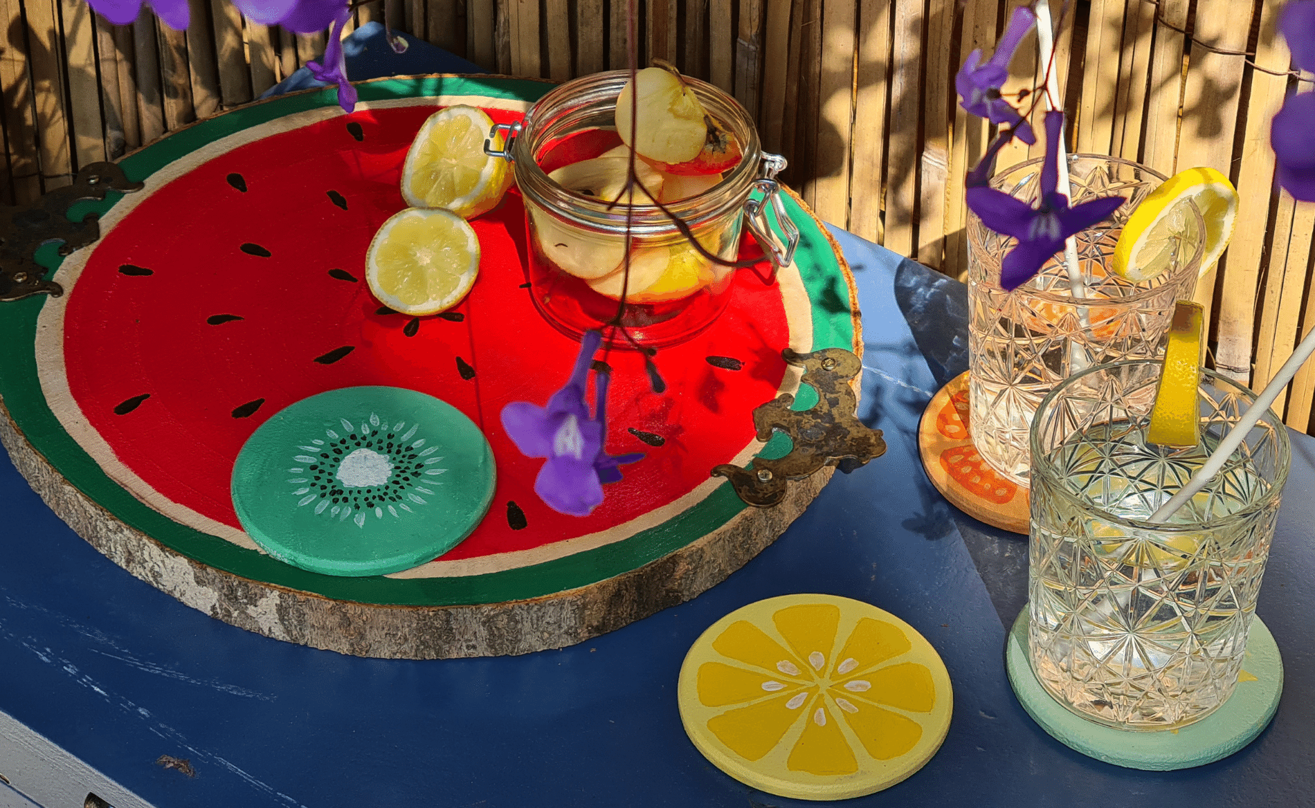 Upcycle old coasters (fruit edition)