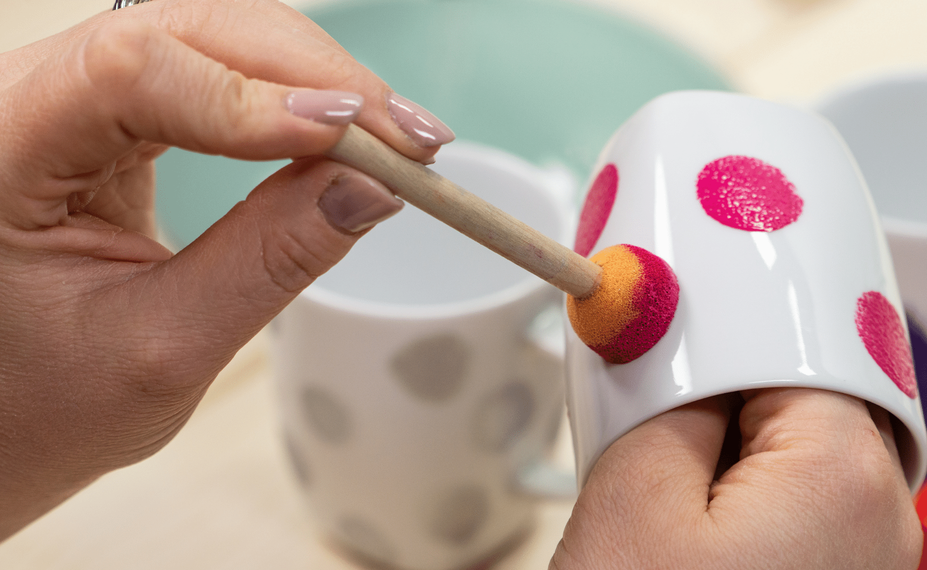 Dotted design on mugs
