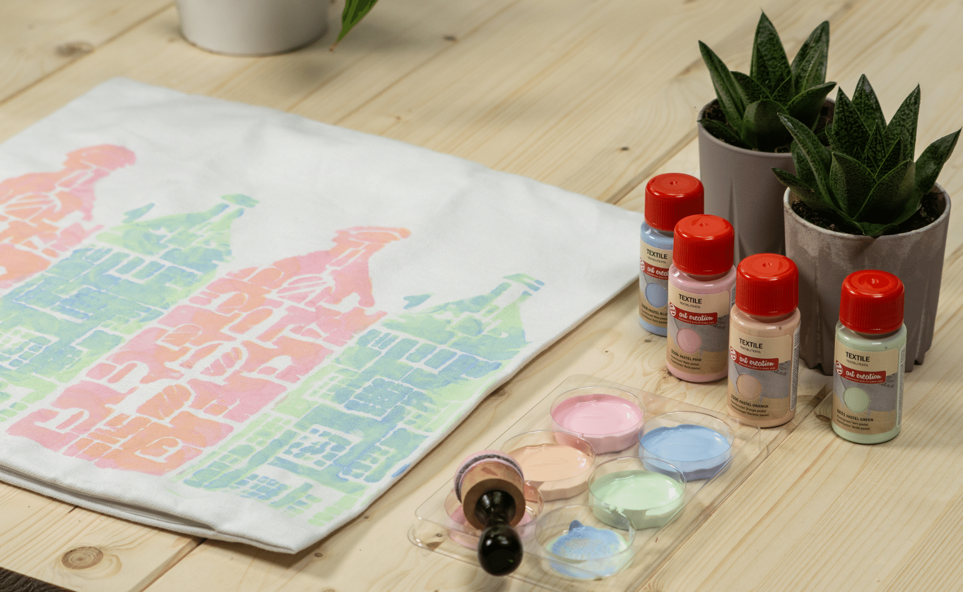 Stencil stamping on a pillowcase