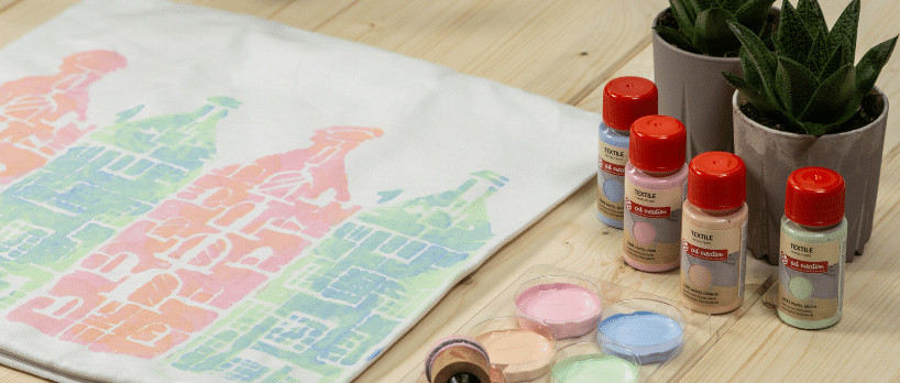 Stencil stamping on a pillowcase